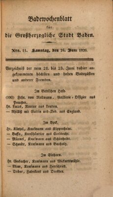 Badewochenblatt für die großherzogliche Stadt Baden Samstag 24. Juni 1826