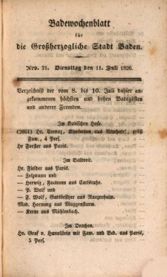 Badewochenblatt für die großherzogliche Stadt Baden Dienstag 11. Juli 1826