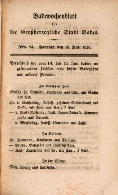 Badewochenblatt für die großherzogliche Stadt Baden Sonntag 16. Juli 1826