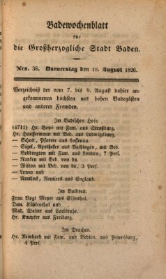 Badewochenblatt für die großherzogliche Stadt Baden Donnerstag 10. August 1826