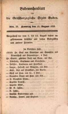 Badewochenblatt für die großherzogliche Stadt Baden Samstag 12. August 1826