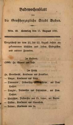 Badewochenblatt für die großherzogliche Stadt Baden Sonntag 13. August 1826