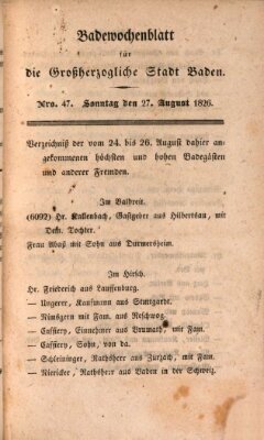 Badewochenblatt für die großherzogliche Stadt Baden Sonntag 27. August 1826