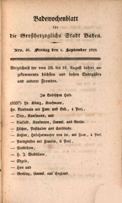 Badewochenblatt für die großherzogliche Stadt Baden Freitag 1. September 1826