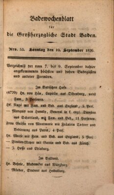 Badewochenblatt für die großherzogliche Stadt Baden Sonntag 10. September 1826