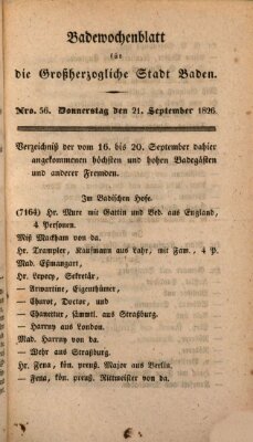 Badewochenblatt für die großherzogliche Stadt Baden Donnerstag 21. September 1826