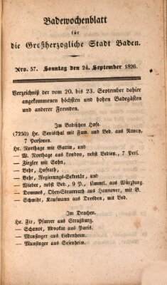 Badewochenblatt für die großherzogliche Stadt Baden Sonntag 24. September 1826