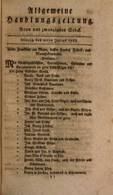 Allgemeine Handlungszeitung Montag 21. Juli 1788