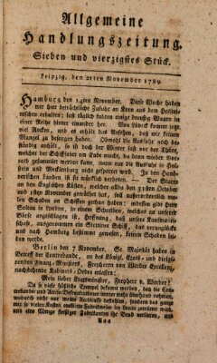 Allgemeine Handlungszeitung Samstag 21. November 1789