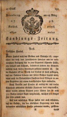 Kaiserlich-privilegirte allgemeine Handlungs-Zeitung und Anzeigen (Allgemeine Handlungs-Zeitung) Mittwoch 28. März 1798