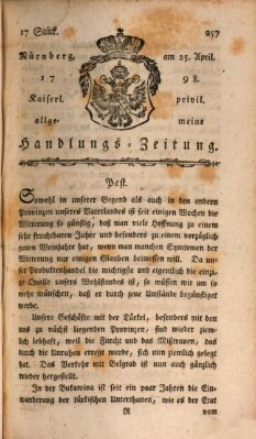 Kaiserlich-privilegirte allgemeine Handlungs-Zeitung und Anzeigen (Allgemeine Handlungs-Zeitung) Mittwoch 25. April 1798