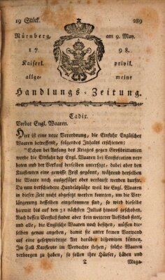 Kaiserlich-privilegirte allgemeine Handlungs-Zeitung und Anzeigen (Allgemeine Handlungs-Zeitung) Mittwoch 9. Mai 1798