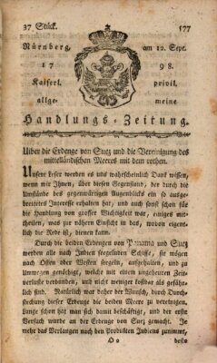 Kaiserlich-privilegirte allgemeine Handlungs-Zeitung und Anzeigen (Allgemeine Handlungs-Zeitung) Mittwoch 12. September 1798