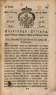 Kaiserlich-privilegirte allgemeine Handlungs-Zeitung und Anzeigen (Allgemeine Handlungs-Zeitung) Mittwoch 19. September 1798