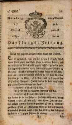 Kaiserlich-privilegirte allgemeine Handlungs-Zeitung und Anzeigen (Allgemeine Handlungs-Zeitung) Mittwoch 14. November 1798