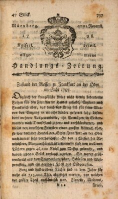 Kaiserlich-privilegirte allgemeine Handlungs-Zeitung und Anzeigen (Allgemeine Handlungs-Zeitung) Mittwoch 21. November 1798