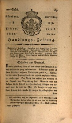 Kaiserlich-privilegirte allgemeine Handlungs-Zeitung und Anzeigen (Allgemeine Handlungs-Zeitung) Donnerstag 17. März 1803