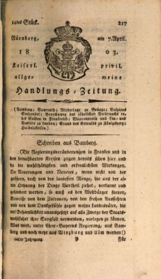 Kaiserlich-privilegirte allgemeine Handlungs-Zeitung und Anzeigen (Allgemeine Handlungs-Zeitung) Donnerstag 7. April 1803