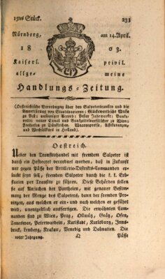 Kaiserlich-privilegirte allgemeine Handlungs-Zeitung und Anzeigen (Allgemeine Handlungs-Zeitung) Donnerstag 14. April 1803