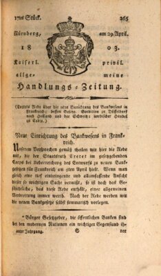 Kaiserlich-privilegirte allgemeine Handlungs-Zeitung und Anzeigen (Allgemeine Handlungs-Zeitung) Freitag 29. April 1803