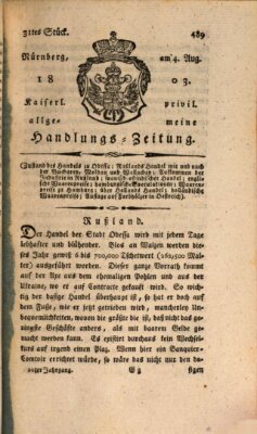 Kaiserlich-privilegirte allgemeine Handlungs-Zeitung und Anzeigen (Allgemeine Handlungs-Zeitung) Donnerstag 4. August 1803