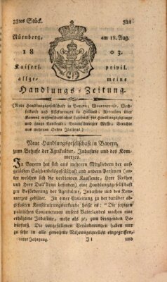 Kaiserlich-privilegirte allgemeine Handlungs-Zeitung und Anzeigen (Allgemeine Handlungs-Zeitung) Donnerstag 18. August 1803