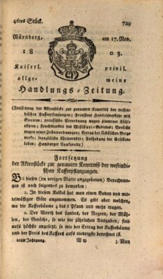 Kaiserlich-privilegirte allgemeine Handlungs-Zeitung und Anzeigen (Allgemeine Handlungs-Zeitung) Donnerstag 17. November 1803