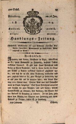 Kaiserlich-privilegirte allgemeine Handlungs-Zeitung und Anzeigen (Allgemeine Handlungs-Zeitung) Donnerstag 26. Januar 1804