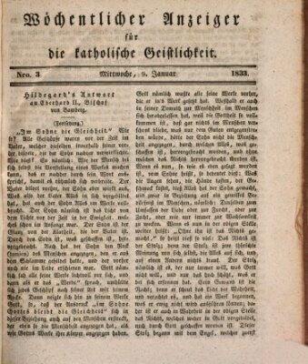 Wöchentlicher Anzeiger für die katholische Geistlichkeit Mittwoch 9. Januar 1833