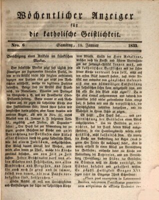 Wöchentlicher Anzeiger für die katholische Geistlichkeit Samstag 19. Januar 1833