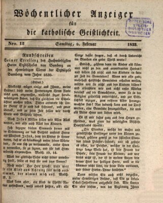 Wöchentlicher Anzeiger für die katholische Geistlichkeit Samstag 9. Februar 1833