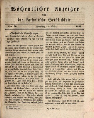 Wöchentlicher Anzeiger für die katholische Geistlichkeit Samstag 9. März 1833