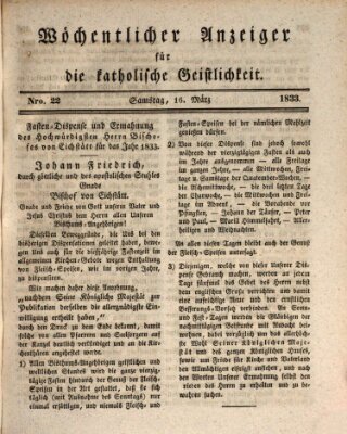 Wöchentlicher Anzeiger für die katholische Geistlichkeit Samstag 16. März 1833