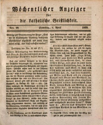 Wöchentlicher Anzeiger für die katholische Geistlichkeit Samstag 6. April 1833