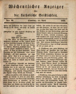 Wöchentlicher Anzeiger für die katholische Geistlichkeit Samstag 20. April 1833