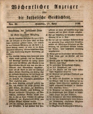 Wöchentlicher Anzeiger für die katholische Geistlichkeit Samstag 27. April 1833