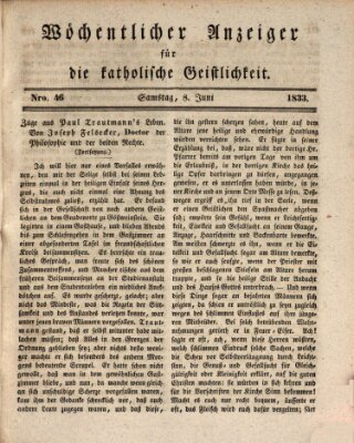 Wöchentlicher Anzeiger für die katholische Geistlichkeit Samstag 8. Juni 1833