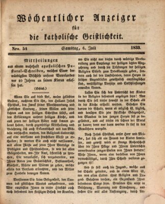 Wöchentlicher Anzeiger für die katholische Geistlichkeit Samstag 6. Juli 1833