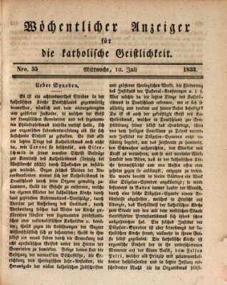 Wöchentlicher Anzeiger für die katholische Geistlichkeit Mittwoch 10. Juli 1833