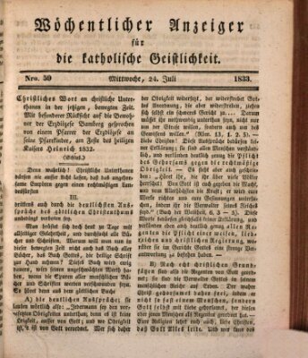 Wöchentlicher Anzeiger für die katholische Geistlichkeit Mittwoch 24. Juli 1833