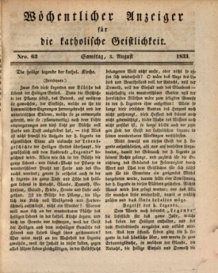 Wöchentlicher Anzeiger für die katholische Geistlichkeit Samstag 3. August 1833