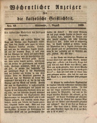 Wöchentlicher Anzeiger für die katholische Geistlichkeit Mittwoch 7. August 1833