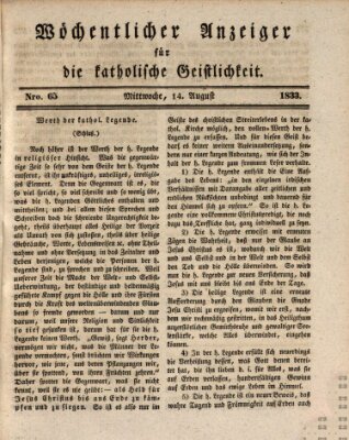 Wöchentlicher Anzeiger für die katholische Geistlichkeit Mittwoch 14. August 1833