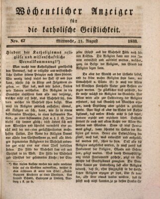 Wöchentlicher Anzeiger für die katholische Geistlichkeit Mittwoch 21. August 1833