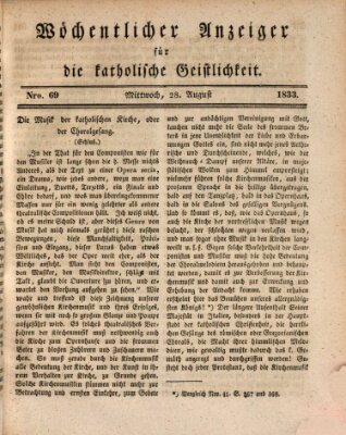 Wöchentlicher Anzeiger für die katholische Geistlichkeit Mittwoch 28. August 1833