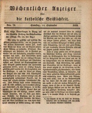 Wöchentlicher Anzeiger für die katholische Geistlichkeit Samstag 14. September 1833