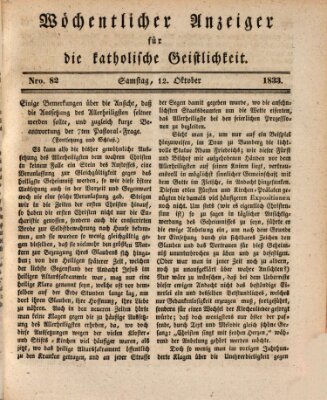 Wöchentlicher Anzeiger für die katholische Geistlichkeit Samstag 12. Oktober 1833