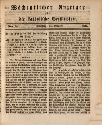 Wöchentlicher Anzeiger für die katholische Geistlichkeit Samstag 19. Oktober 1833