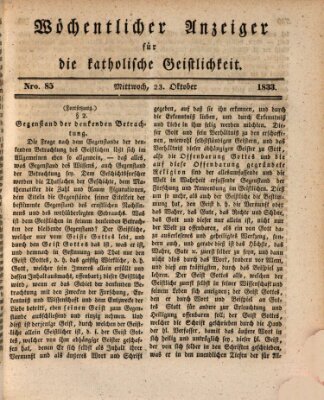 Wöchentlicher Anzeiger für die katholische Geistlichkeit Mittwoch 23. Oktober 1833