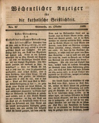 Wöchentlicher Anzeiger für die katholische Geistlichkeit Mittwoch 30. Oktober 1833